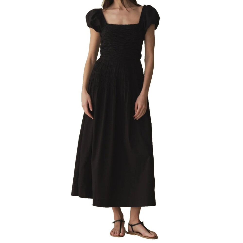 Caroline Constas Black Smocked Midi Dress